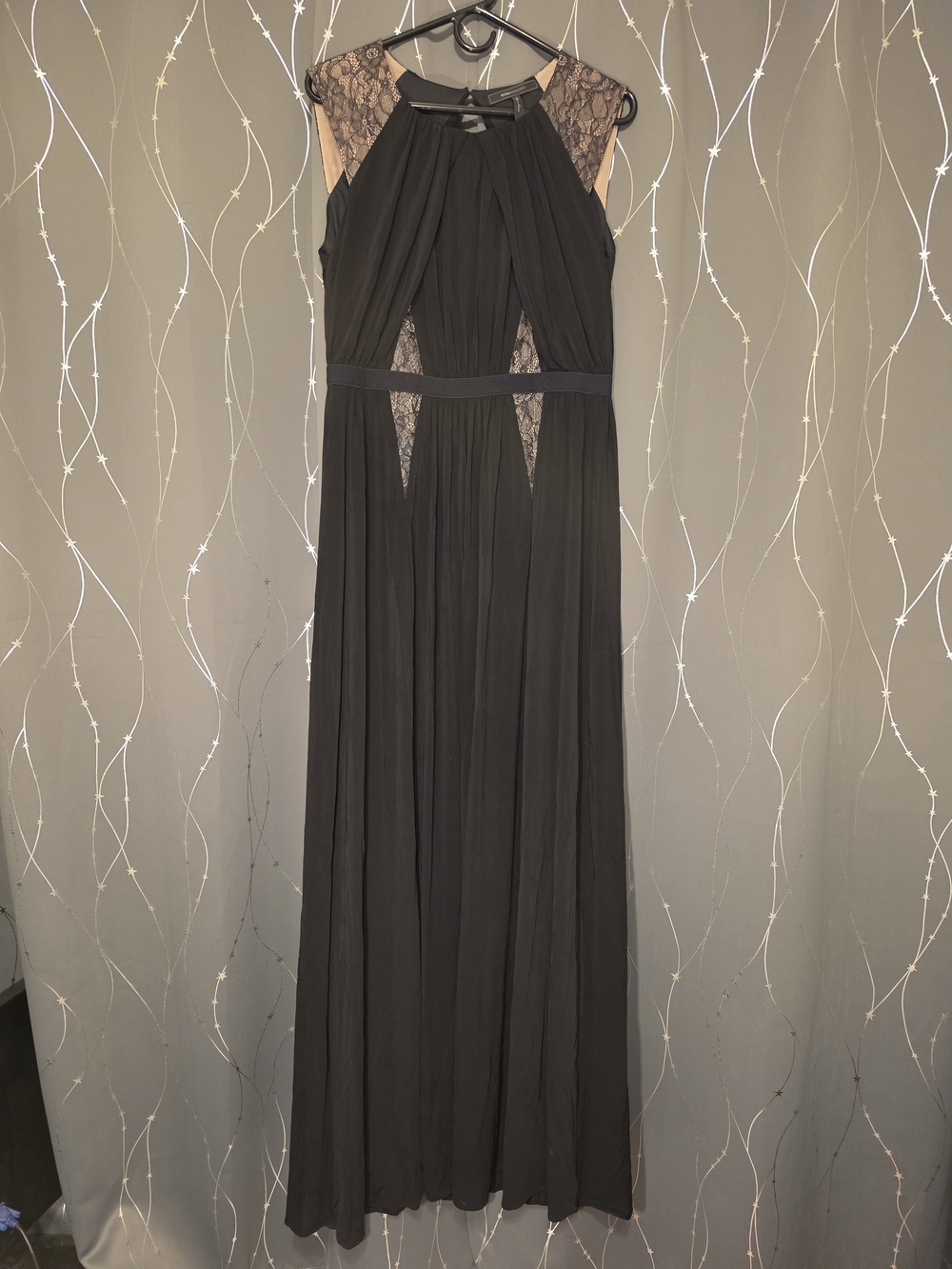 BCBGMaxAzria Black Lace-Panel Maxi Dress